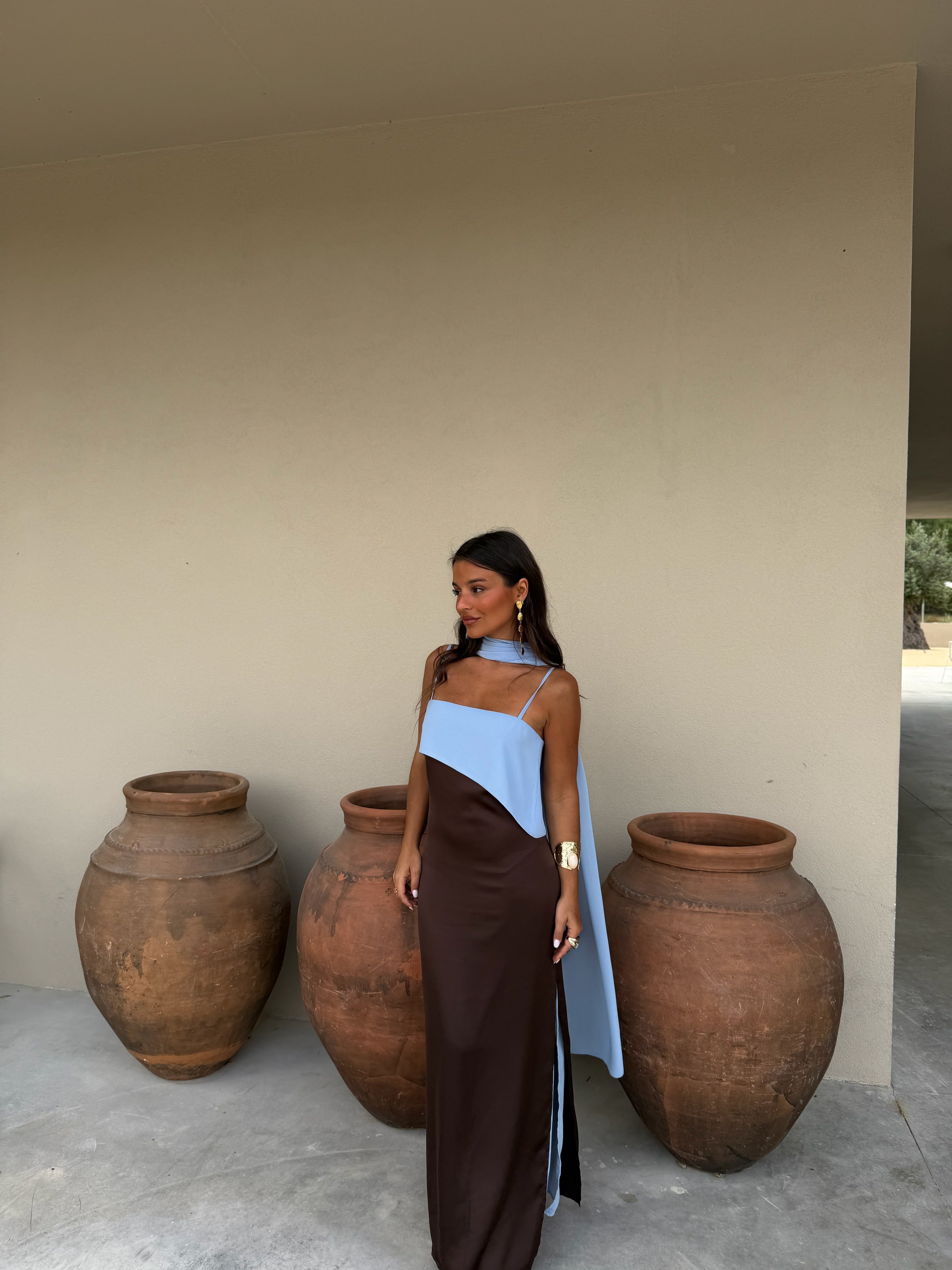 CARMEN | Vestido Largo Bicolor con Choker y Abertura