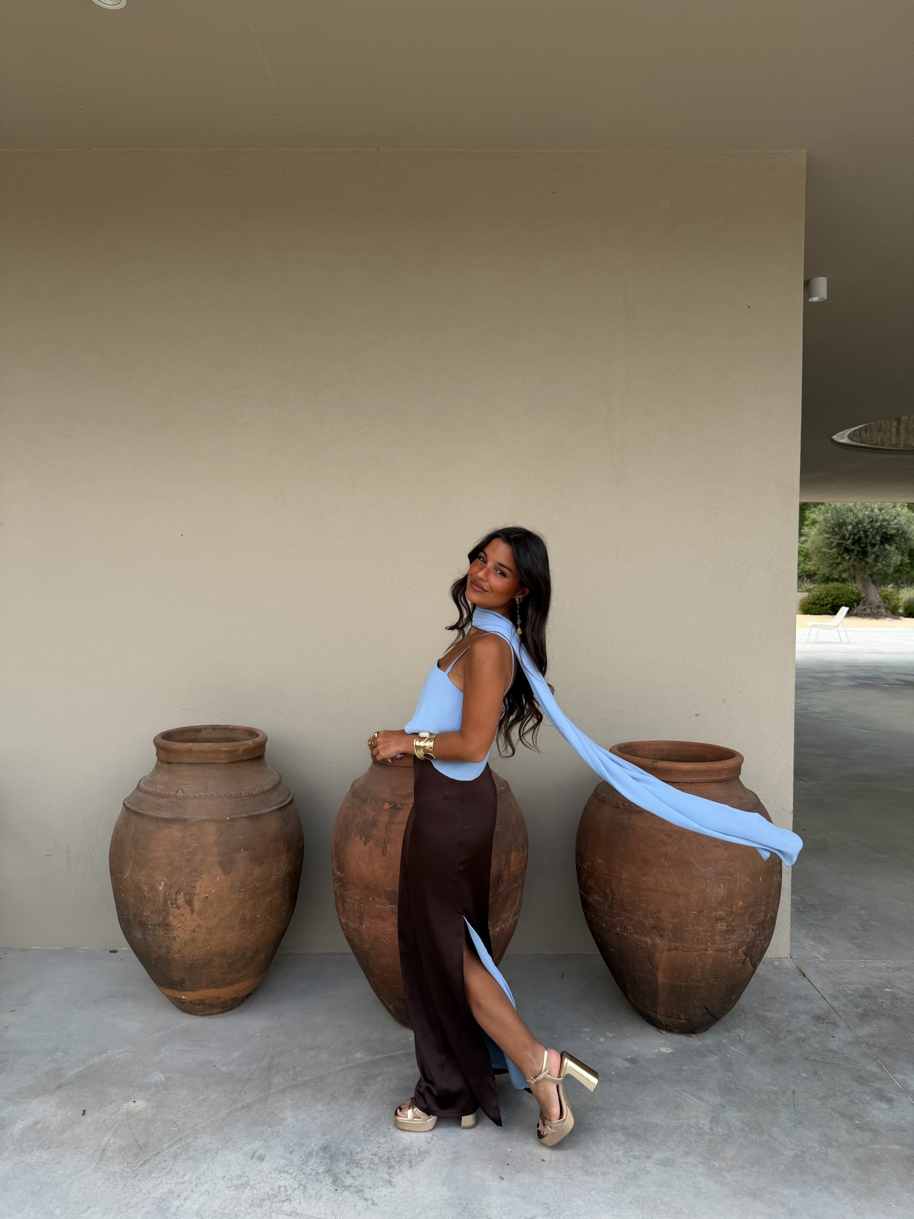 CARMEN | Vestido Largo Bicolor con Choker y Abertura
