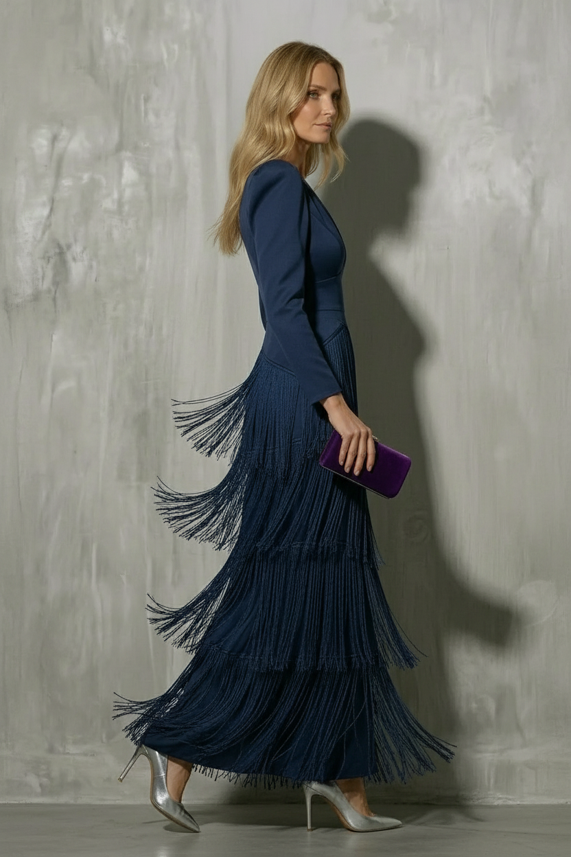 Vestido Clara de flecos azul marino - Vista lateral