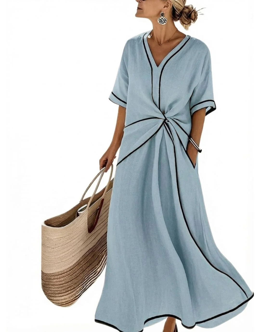 Daniela | Vestido Maxi con Nudo Frontal y Escote en V