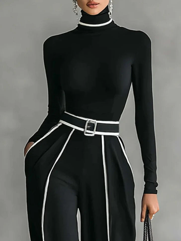 Emma | Conjunto elegante de dos piezas con cuello alto y pantalón ancho