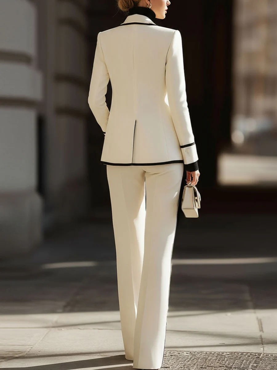 Leticia | Conjunto Elegante Blanco con Ribete Negro - Traje de Dos Piezas