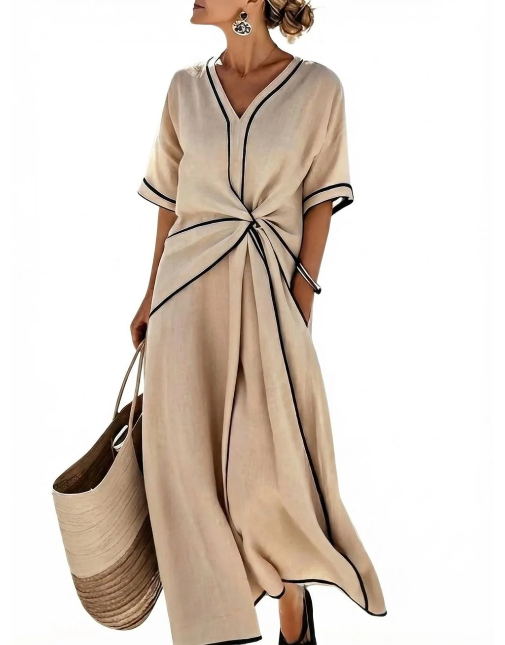 Daniela | Vestido Maxi con Nudo Frontal y Escote en V