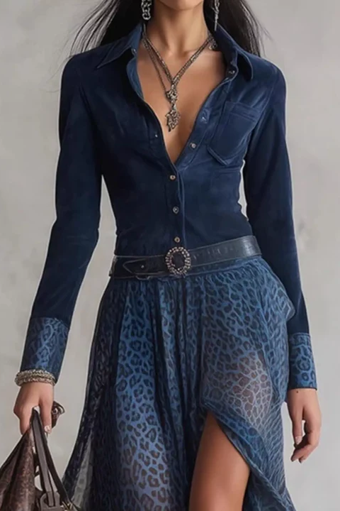 Lucia | Vestido largo camisero con estampado leopardo